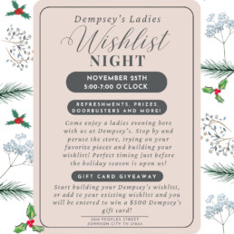 Dempsey's Ladies Wishlist Night 2024 Invite